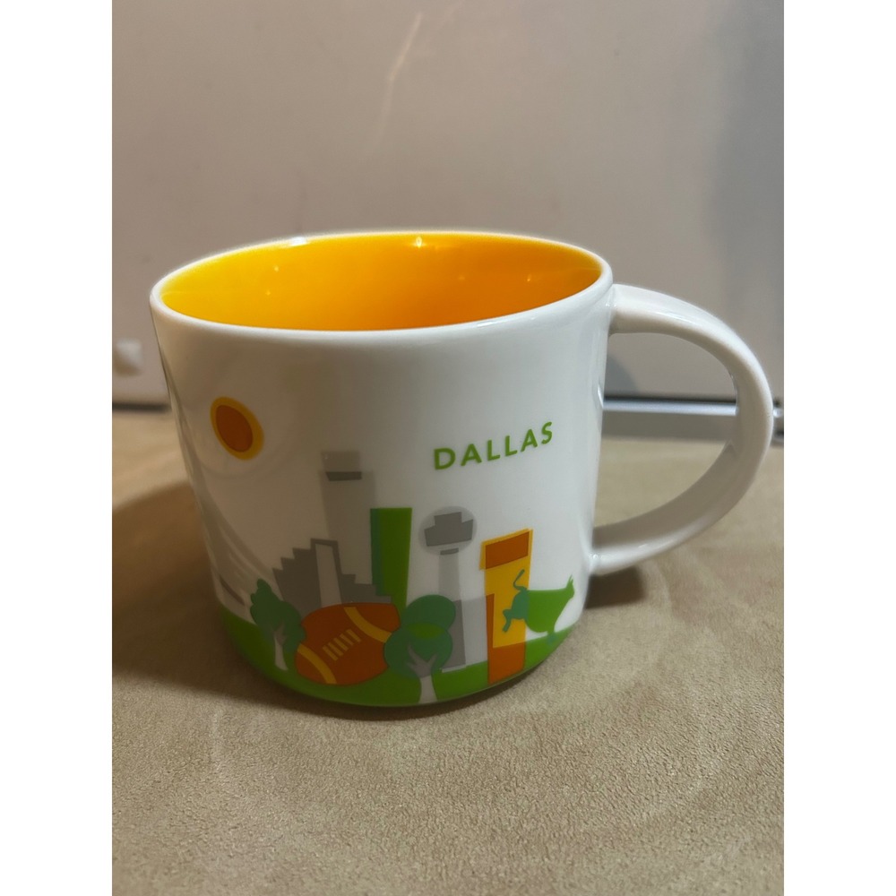 Starbucks You Are Here Collection Dallas Mug 14oz Yellow Interior 2015 Skyline